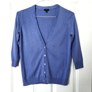 Talbots Blue V-Neck 3/4 Sleeve Cardigan